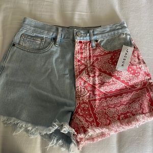 PacSun Denim patch paisley shorts